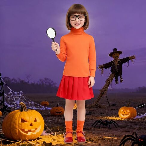 زي فيلما للأطفال البنات أزياء الهالوين ملابس تنكرية فاخرة تنورة حمراء شعر مستعار نظارات مكبرة ملحقات الجوارب in Kuwait