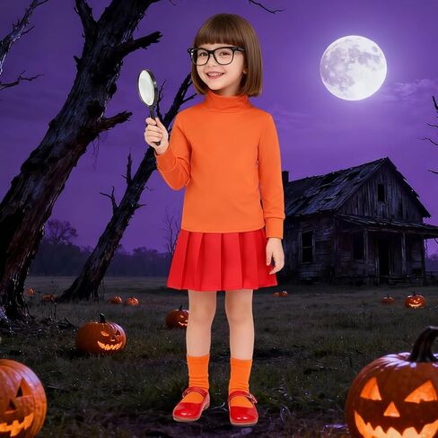 زي فيلما للأطفال البنات أزياء الهالوين ملابس تنكرية فاخرة تنورة حمراء شعر مستعار نظارات مكبرة ملحقات الجوارب in Kuwait