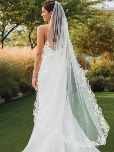 Heread Lace Bride Wedding Veil Long Bridal Tulle مع مشط in Kuwait