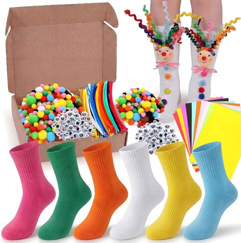 Crazy Funny Socks Kit DIY 6 Pairs Crazy Silly Socks 200 Pipe Cleaners 200 Wiggle Eyes 150 Pom-poms 100 Days of School DIY Silly Novelty Craft for Spirit Week Down Syndrome Day in Saudi Arabia