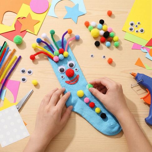 Crazy Funny Socks Kit DIY 6 Pairs Crazy Silly Socks 200 Pipe Cleaners 200 Wiggle Eyes 150 Pom-poms 100 Days of School DIY Silly Novelty Craft for Spirit Week Down Syndrome Day in Saudi Arabia