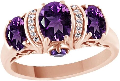 Jewel Zone US مقلد الجمشت والزركون الأبيض المكعب بثلاثة أحجار من الذهب عيار 14 قيراط على الفضة الإسترليني (1.6 قيراط) in Saudi Arabia