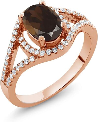 خاتم Gem Stone King 1.91 قيراط بيضاوي بني كوارتز سموكي مطلي بالذهب الوردي عيار 18 قيراط in Kuwait