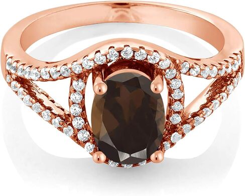 خاتم Gem Stone King 1.91 قيراط بيضاوي بني كوارتز سموكي مطلي بالذهب الوردي عيار 18 قيراط in Kuwait
