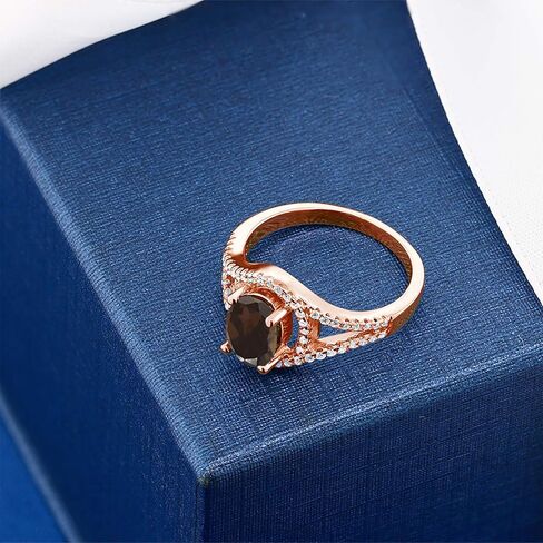 خاتم Gem Stone King 1.91 قيراط بيضاوي بني كوارتز سموكي مطلي بالذهب الوردي عيار 18 قيراط in Kuwait