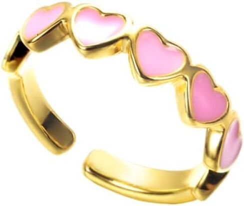 Gold Pink Enamel Love Heart Rings for Women Adjustable Dainty Enamel Ring Jewelry for Christmas Birthday in Saudi Arabia