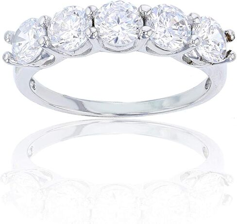DECADENCE Sterling Silver Rhodium Round Cut 5 Stone Cubic Zirconia Anniversary Band | 4mm Single Row and 5mm Double Row | Sizes 5-12 in Saudi Arabia