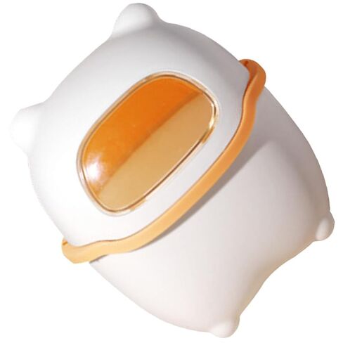 Mini Desktop Trash Can with Lid, Cartoon Bear Shape Small Wastebasket for ’ Room, Countertop Garbage Bin for Office and Bathroom, White and Yellow Plastic Storage Bin in Saudi Arabia