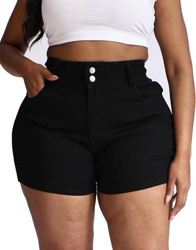 Plus Size Jean Shorts for Curvy Women Stretchy 3.5" Inseam Comfort High Waisted Denim Shorts in Kuwait