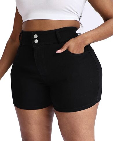 Plus Size Jean Shorts for Curvy Women Stretchy 3.5" Inseam Comfort High Waisted Denim Shorts in Kuwait