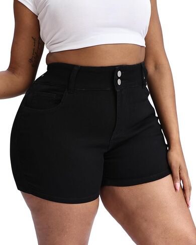 Plus Size Jean Shorts for Curvy Women Stretchy 3.5" Inseam Comfort High Waisted Denim Shorts in Kuwait
