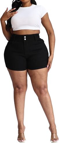 Plus Size Jean Shorts for Curvy Women Stretchy 3.5" Inseam Comfort High Waisted Denim Shorts in Kuwait