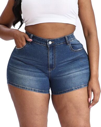 Plus Size Jean Shorts for Curvy Women Stretchy 3.5" Inseam Comfort High Waisted Denim Shorts in Kuwait