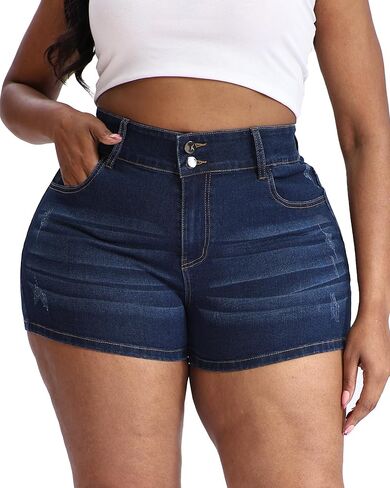 Plus Size Jean Shorts for Curvy Women Stretchy 3.5" Inseam Comfort High Waisted Denim Shorts in Kuwait