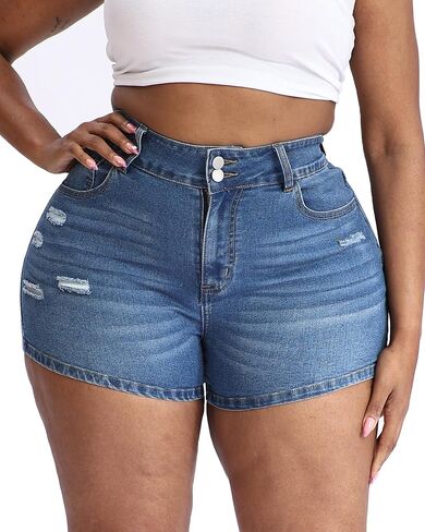 Plus Size Jean Shorts for Curvy Women Stretchy 3.5" Inseam Comfort High Waisted Denim Shorts in Kuwait