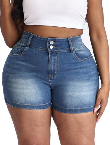 Plus Size Jean Shorts for Curvy Women Stretchy 3.5" Inseam Comfort High Waisted Denim Shorts in Kuwait