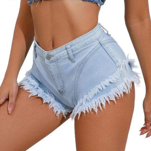 Women Sexy Summer Fashion Cut Off Destroy Zipper High Rise Hot Pants Denim Shorts in Saudi Arabia