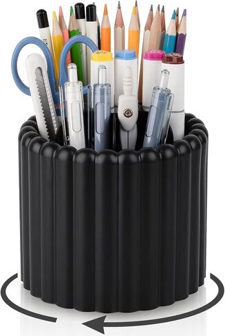 Anyoifax 360° Rotating Pen Holder 7 Slots Desk Organizer Removable Pencil Cup Plastic Art Supplies and Accessories Desktop Storage Box Caddy for Office, School, Home (White) in Saudi Arabia