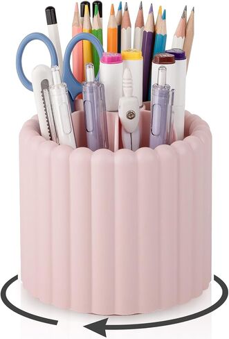 Anyoifax 360° Rotating Pen Holder 7 Slots Desk Organizer Removable Pencil Cup Plastic Art Supplies and Accessories Desktop Storage Box Caddy for Office, School, Home (White) in Saudi Arabia