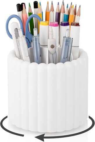 Anyoifax 360° Rotating Pen Holder 7 Slots Desk Organizer Removable Pencil Cup Plastic Art Supplies and Accessories Desktop Storage Box Caddy for Office, School, Home (White) in Saudi Arabia