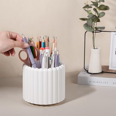Anyoifax 360° Rotating Pen Holder 7 Slots Desk Organizer Removable Pencil Cup Plastic Art Supplies and Accessories Desktop Storage Box Caddy for Office, School, Home (White) in Saudi Arabia
