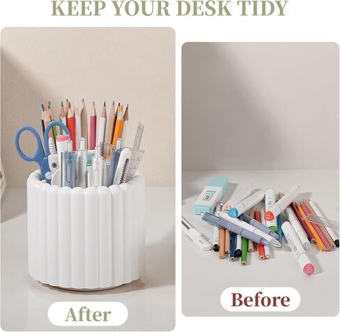 Anyoifax 360° Rotating Pen Holder 7 Slots Desk Organizer Removable Pencil Cup Plastic Art Supplies and Accessories Desktop Storage Box Caddy for Office, School, Home (White) in Saudi Arabia