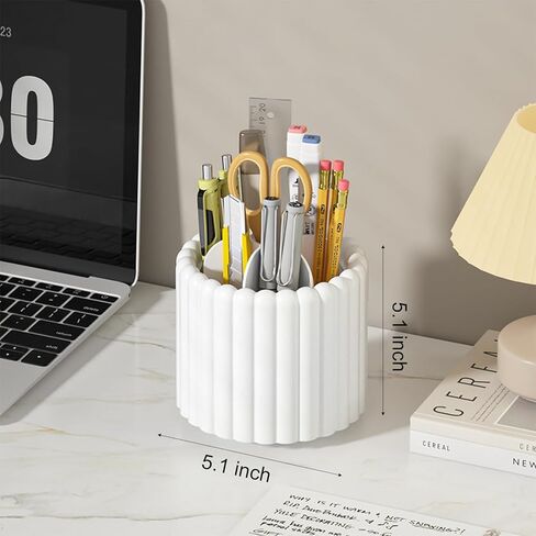 Anyoifax 360° Rotating Pen Holder 7 Slots Desk Organizer Removable Pencil Cup Plastic Art Supplies and Accessories Desktop Storage Box Caddy for Office, School, Home (White) in Saudi Arabia