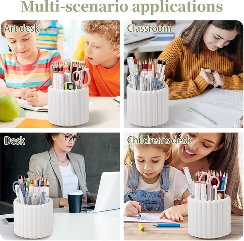 Anyoifax 360° Rotating Pen Holder 7 Slots Desk Organizer Removable Pencil Cup Plastic Art Supplies and Accessories Desktop Storage Box Caddy for Office, School, Home (White) in Saudi Arabia