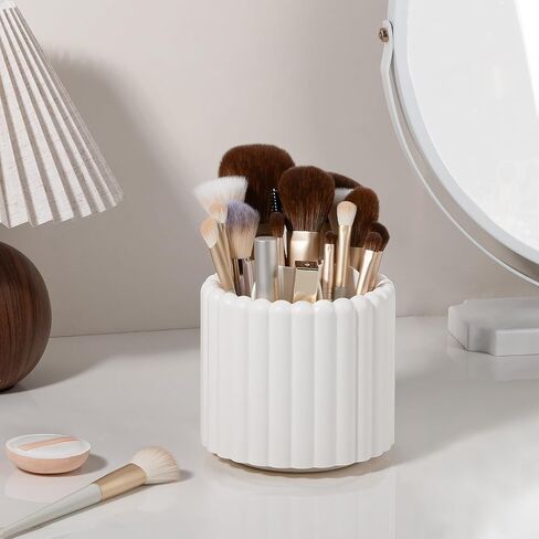 Anyoifax 360° Rotating Pen Holder 7 Slots Desk Organizer Removable Pencil Cup Plastic Art Supplies and Accessories Desktop Storage Box Caddy for Office, School, Home (White) in Saudi Arabia