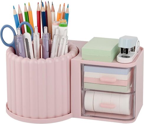 Anyoifax 360° Rotating Pen Holder 7 Slots Desk Organizer Removable Pencil Cup Plastic Art Supplies and Accessories Desktop Storage Box Caddy for Office, School, Home (White) in Saudi Arabia
