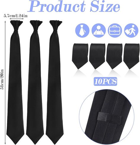 10 PCS Clip on Tie for Men 20 inch Solid Skinny Formal Neck Tie Pretied for Office School Wedding Business Uniforms in Saudi Arabia