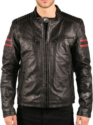 TruClothing Men's Biker Jacket Outwear Windproof Winter Motorcycle Rider Quilted Real Leather Jackets Coat in Saudi Arabia