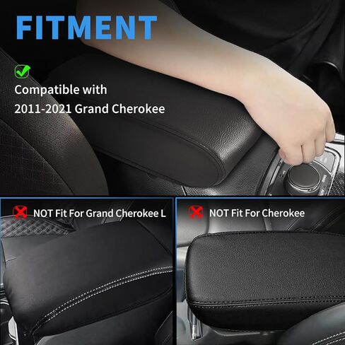 Center Console Cover Compatible with Jeep Grand Cherokee 2011-2021 Accessories, Premium Leather Armrest Cover Pad, Car Middle Console Lid Cover (Black) in Saudi Arabia