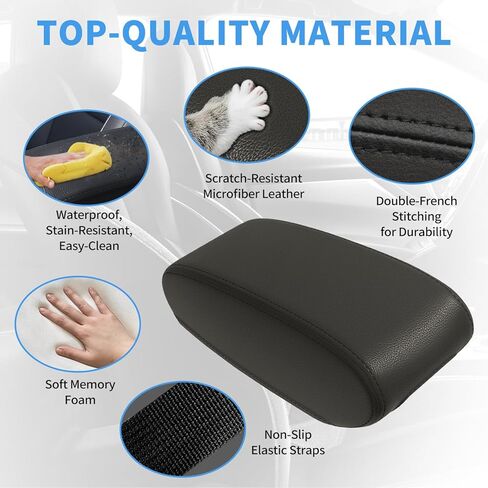 Center Console Cover Compatible with Jeep Grand Cherokee 2011-2021 Accessories, Premium Leather Armrest Cover Pad, Car Middle Console Lid Cover (Black) in Saudi Arabia