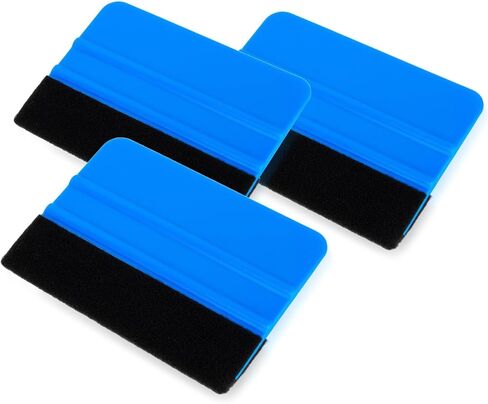 4 Inch Blue Vinyl Squeegee Plastic Scraper with Black Fringed Fabric, Car Vinyl Film Wrapping Decal Window Tinting DIY Craft Felt Squeegee Tools, 3PCS in Saudi Arabia