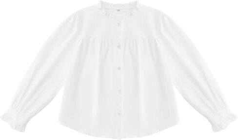 Girl White Blouse Long Sleeve Button Down Shirt Stand Collar Ruffle Sleeve School Uniform Top 4-13Y in Saudi Arabia