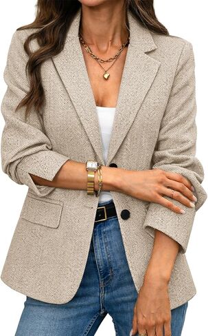 ELLEVEN Women’s Herringbone Tweed Blazer – Slim Fit Business Casual Work Jacket with Flap Pockets, Long Sleeve in Saudi Arabia
