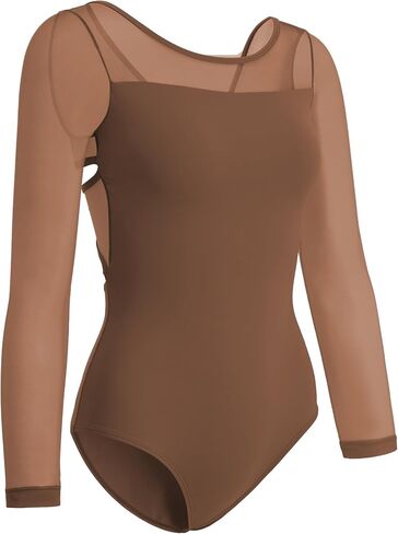 Women's Mesh bowknot Back Ballet Leotard with Sheer long Sleeves dance Unitard, AT04CX in Saudi Arabia