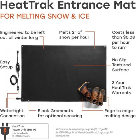 حصائر ذوبان الثلوج المُدفأة من HeatTrak للمداخل - حصائر خارجية مُدفأة - حصائر ذوبان الثلوج لإزالة الثلوج في فصل الشتاء - منتجات موثوقة لذوبان الثلوج والجليد - حصائر مدخل تسخين مانعة للانزلاق (24 بوصة × 36 بوصة) in Kuwait