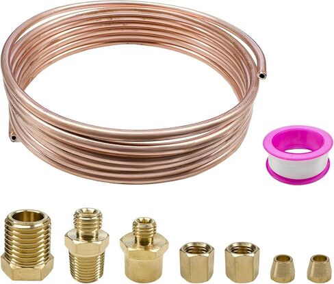 72" Oil Pressure Gauge Tubing Kit, Copper Tube Threaded Brass Parts & Seal Tape for Pressure Gauges, Universal Mechanical Oil Gauge Line Tubing Install Kit w/Fittings in Saudi Arabia