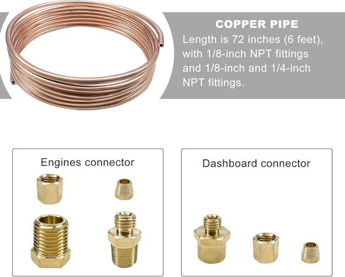 72" Oil Pressure Gauge Tubing Kit, Copper Tube Threaded Brass Parts & Seal Tape for Pressure Gauges, Universal Mechanical Oil Gauge Line Tubing Install Kit w/Fittings in Saudi Arabia