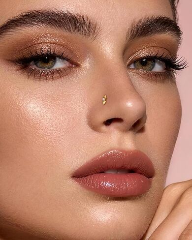 COCHARM 14K Real Gold Tringle Nose Stud, 20G Solid Gold L Shaped Nose Ring, Simulated Diamond CZ Hypoallergenic Nose Piercing for Women in Saudi Arabia
