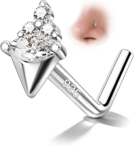 COCHARM Sterling Silver Nose Stud, 20G L Shaped Ice Cream Nose Ring, Simulated Diamond CZ Hypoallergenic Nose Piercing for Women in Saudi Arabia