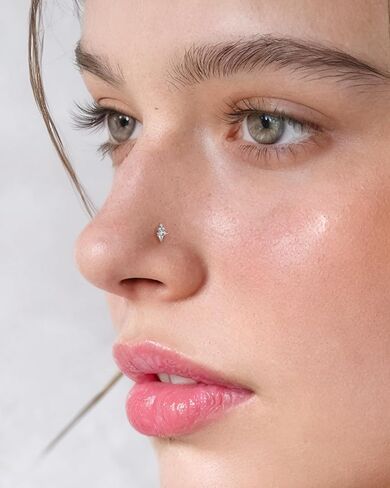 COCHARM Sterling Silver Nose Stud, 20G L Shaped Ice Cream Nose Ring, Simulated Diamond CZ Hypoallergenic Nose Piercing for Women in Saudi Arabia