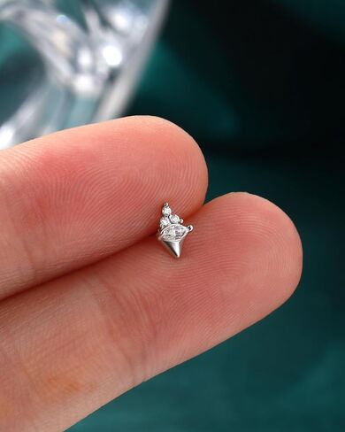 COCHARM Sterling Silver Nose Stud, 20G L Shaped Ice Cream Nose Ring, Simulated Diamond CZ Hypoallergenic Nose Piercing for Women in Saudi Arabia