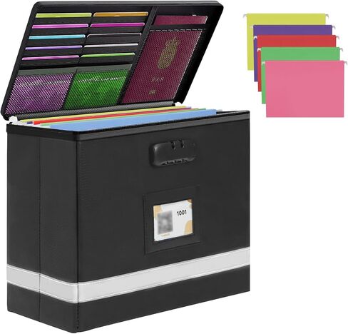 Large Next of Kin Box Organizer with Smart Labels, Fireproof Foldable File Organizer with Combination Lock, 10 Hanging Files and 20 Category Labels for Label Documents(15.7"L×12.2"W×10.6"H) in Kuwait