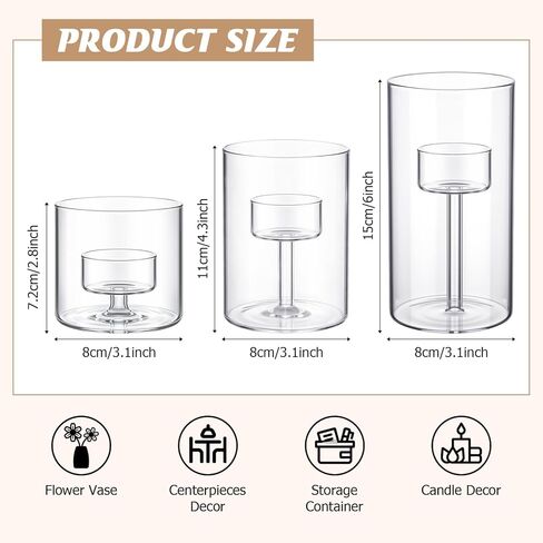 3 Set Hurricane Glass Candle Holders Pillar Votive Hand Blown Clear Cylinder Vase Modern Rustic Table Centerpieces Bulk 3 Sizes 6 Inch 4.3 Inch 2.8 Inches Height in Saudi Arabia