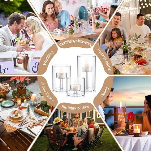 3 Set Hurricane Glass Candle Holders Pillar Votive Hand Blown Clear Cylinder Vase Modern Rustic Table Centerpieces Bulk 3 Sizes 6 Inch 4.3 Inch 2.8 Inches Height in Saudi Arabia