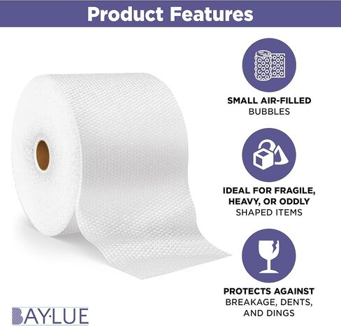 لفافة مبطنة بالهواء الفقاعي لفة كبيرة للتعبئة والنقل والشحن وصناديق التعبئة والتغليف والبريد | 12 بوصة × 175 قدم مثقوبة كل 12 بوصة | فقاعة صغيرة 3/16 in Kuwait