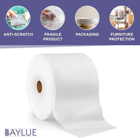 لفافة مبطنة بالهواء الفقاعي لفة كبيرة للتعبئة والنقل والشحن وصناديق التعبئة والتغليف والبريد | 12 بوصة × 175 قدم مثقوبة كل 12 بوصة | فقاعة صغيرة 3/16 in Kuwait